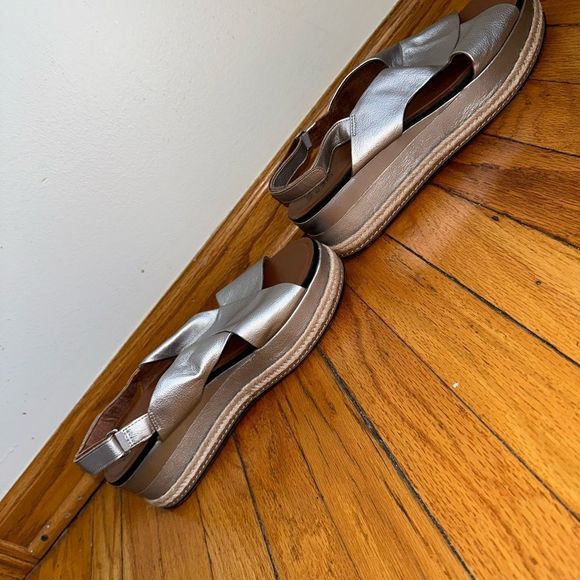 Naturalizer Baya Platform Silver Sandals Metallic Espadrille Wedge Size 12 M - Picture 6 of 10